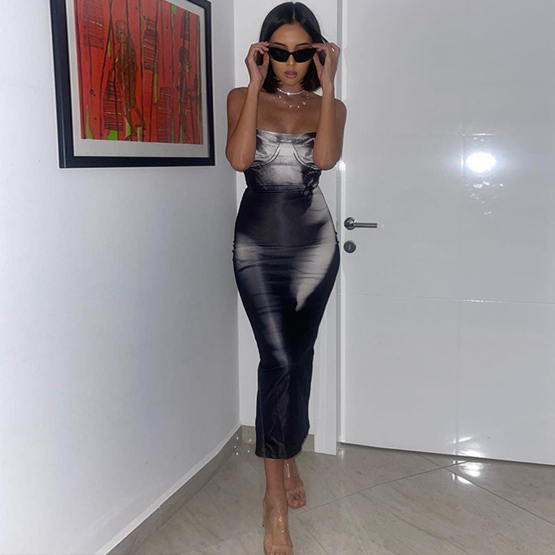 Low-cut Buttock Back Slit Suspender Dress