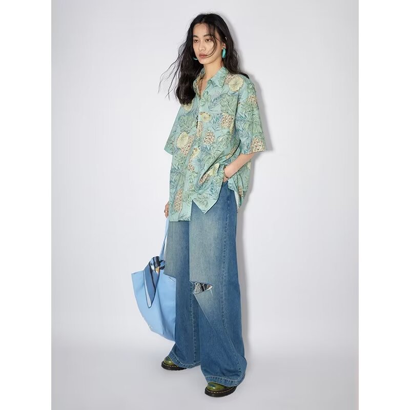 Summer Ice Silk Floral Short Sleeve Shirt For Men