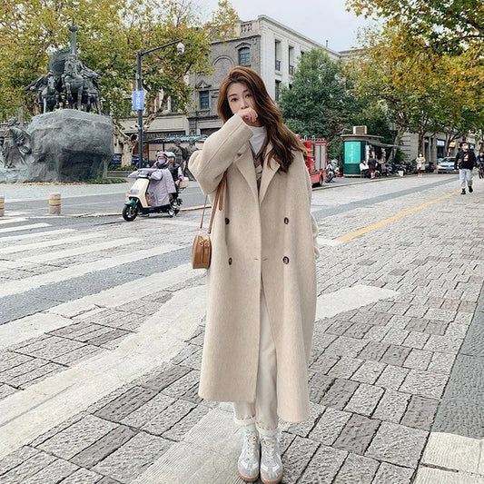 Autumn And Winter New  Style Loose Mid-length Hepburn Style Woolen