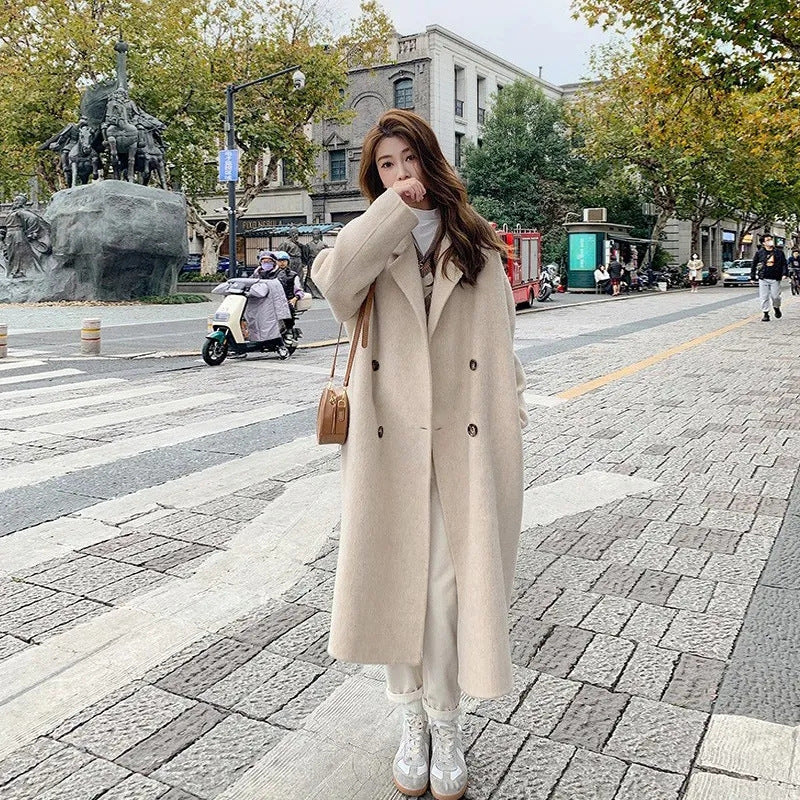 Autumn And Winter New  Style Loose Mid-length Hepburn Style Woolen