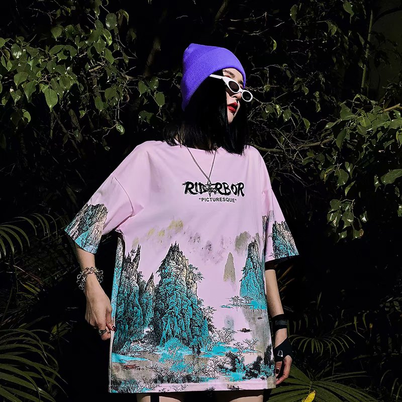 Crane Short-sleeved Male Loose Half-sleeved Hip-hop Hip-hop Ins Couple Wear T-shirt Tide Brand Top