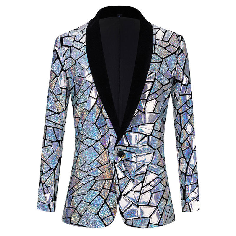 Men's Fashion Laser Imitation Mirror Sequin Suit Jacket