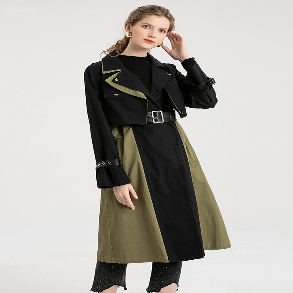 New Retro Color Matching British Style Trench Coat