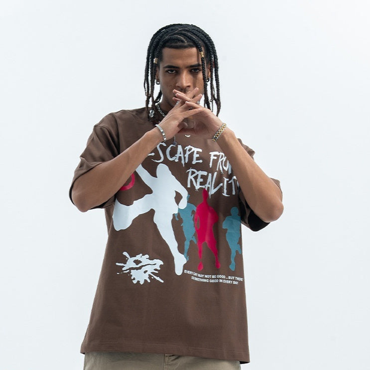 T-shirt à manches courtes imprimé tendance en coton double fil