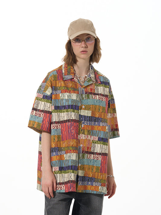 Chemise décontractée ample à manches courtes et imprimé lettres