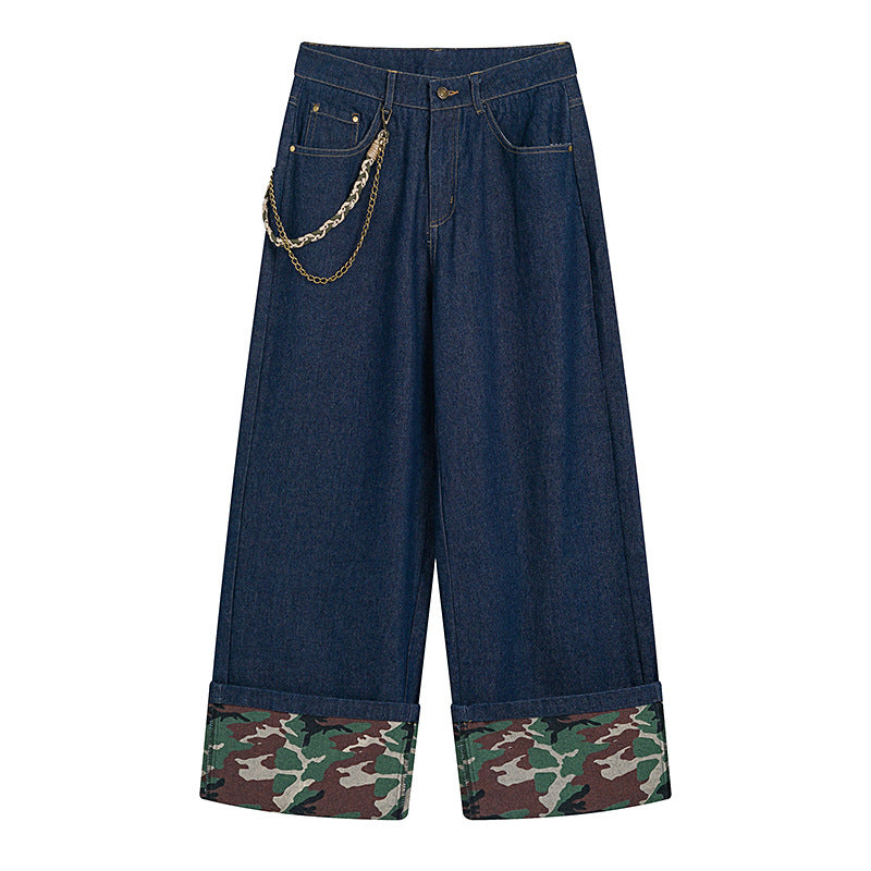 Pantalon à jambes droites pour homme, style tendance, ourlet contrasté