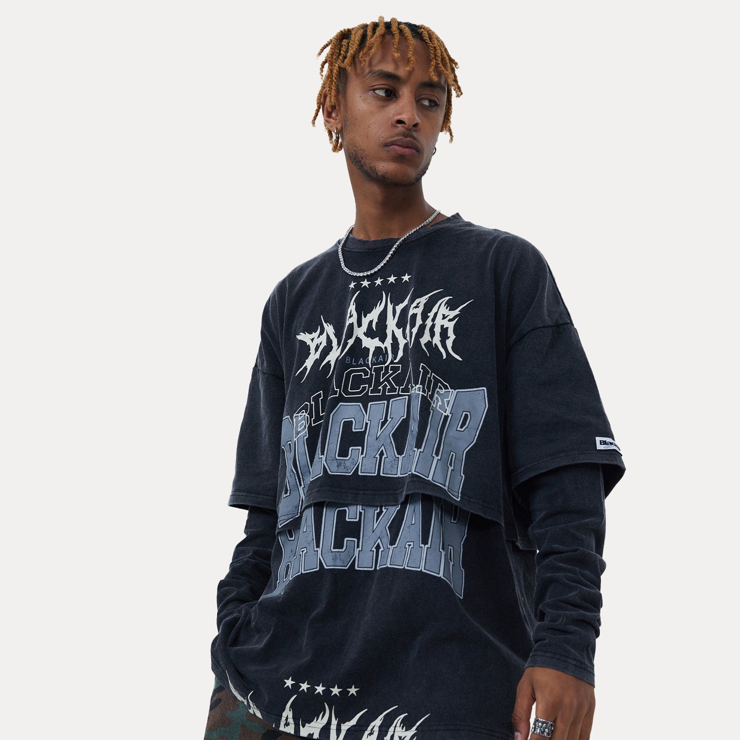 Two-Piece Washed Distressed Long Sleeves