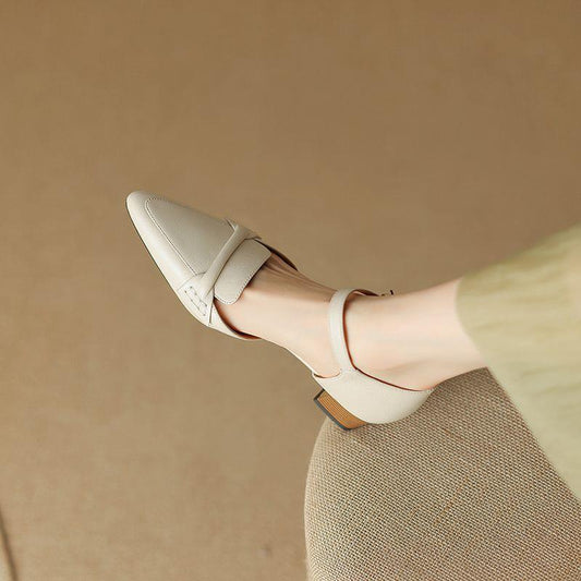 Sandales à bout pointu et talon épais pour femmes, style rétro, bout fermé