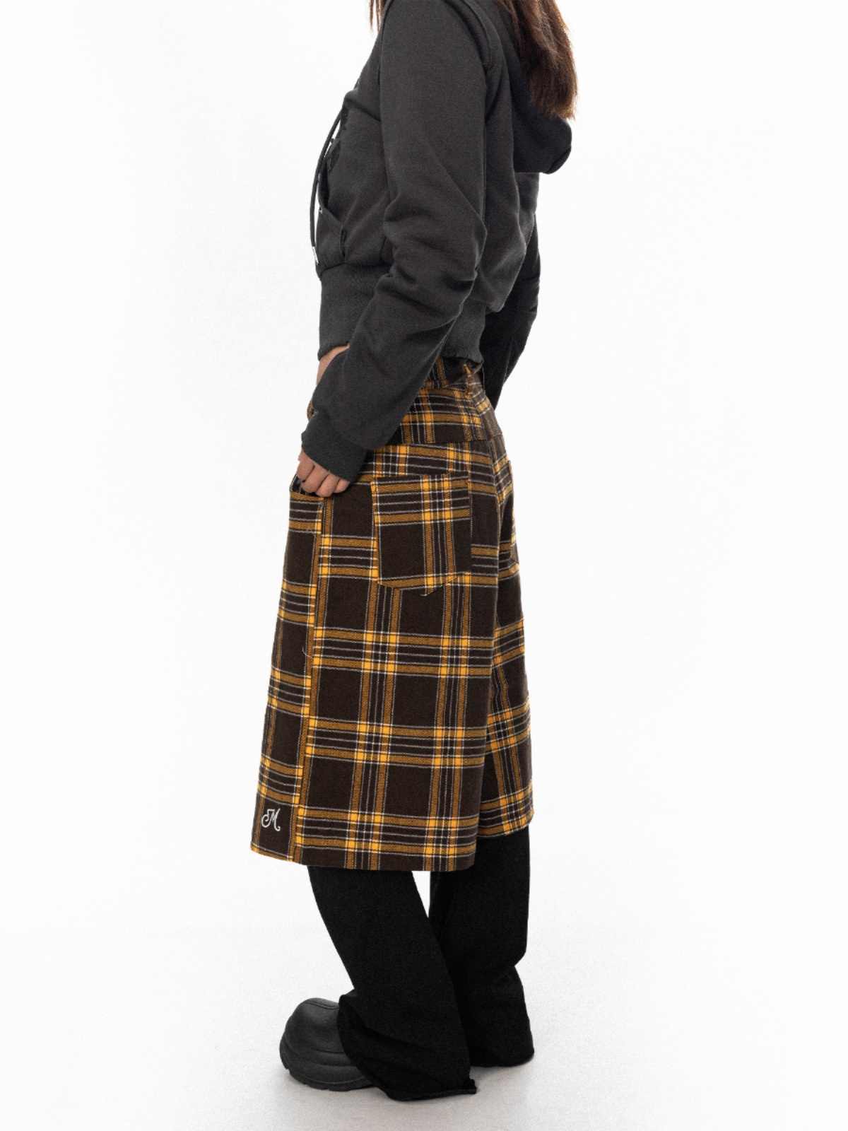 Retro Plaid Pants Loose Casual Straight-leg Wide Leg Shorts