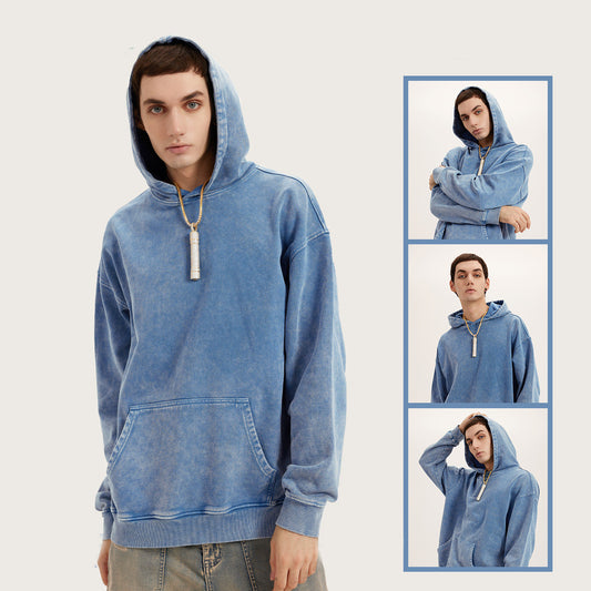 Men's Fashion Simple Washed Old Hooded Terry Sweater
