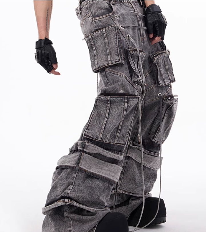 Salopette style américain en détresse, pantalon à franges avec coutures en corde