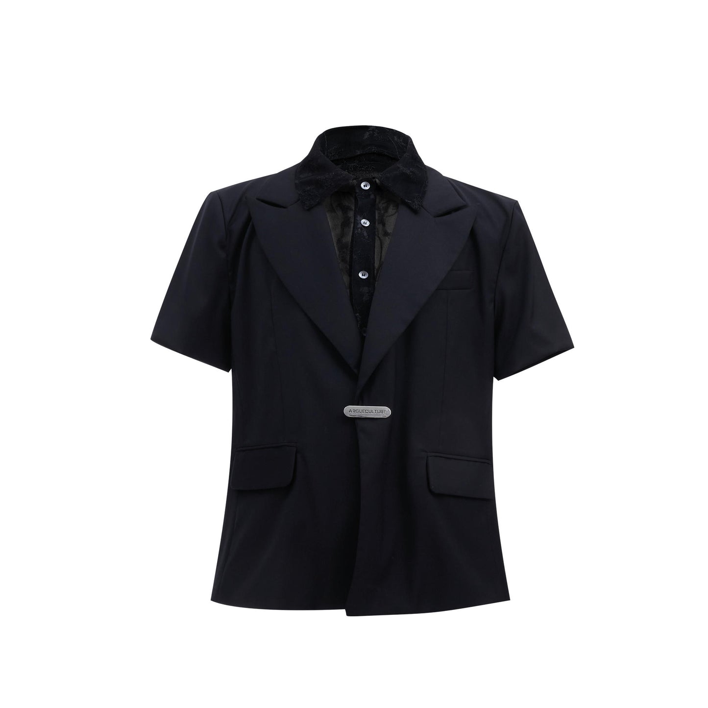 Profil en maille cousue, épaules rembourrées amples, manches courtes