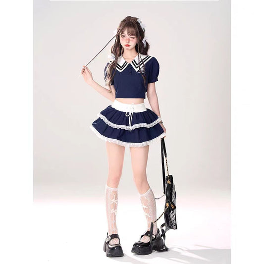 Sweet Sailor Suit Suit Women's White Slimming Top Skirt