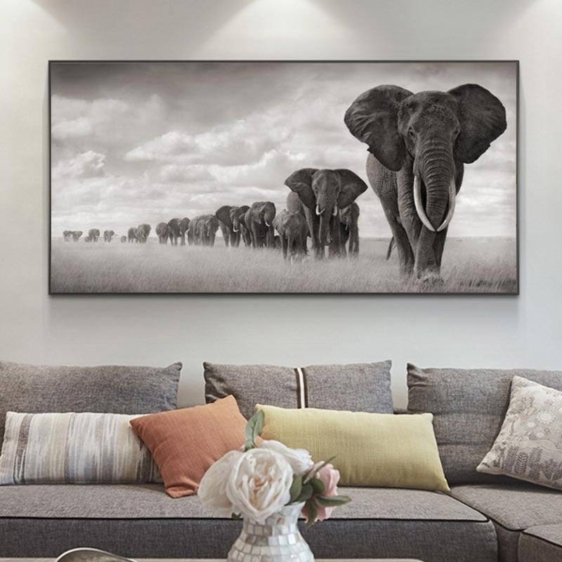 Canvas African Elephant On Wall Poster And Printed African Animal Pictures