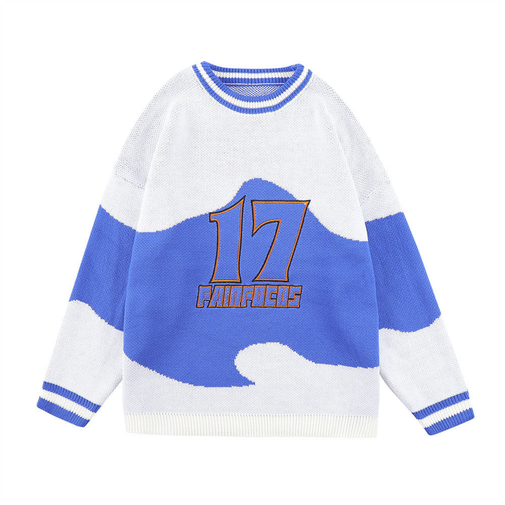 Colorblock Letter Crew Neck Sweater