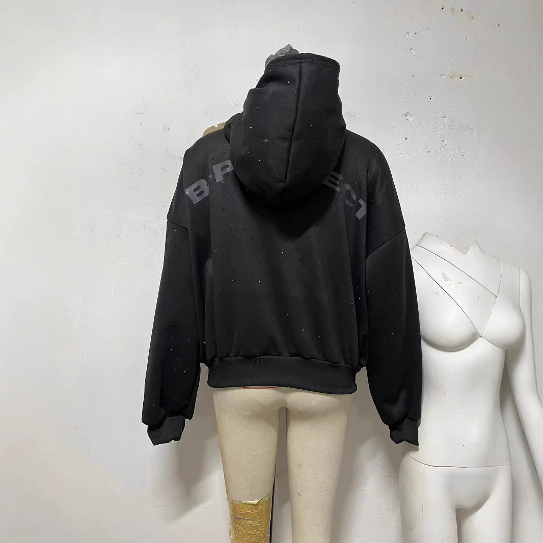 Long Sleeve Couple Sweatshirt Hot Drilling Printed Hoodie