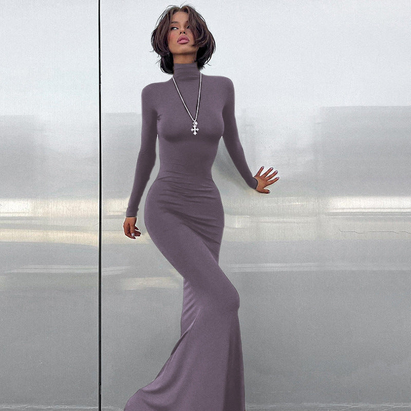 Turtleneck Long Sleeve Waist-tight Sheath Dress