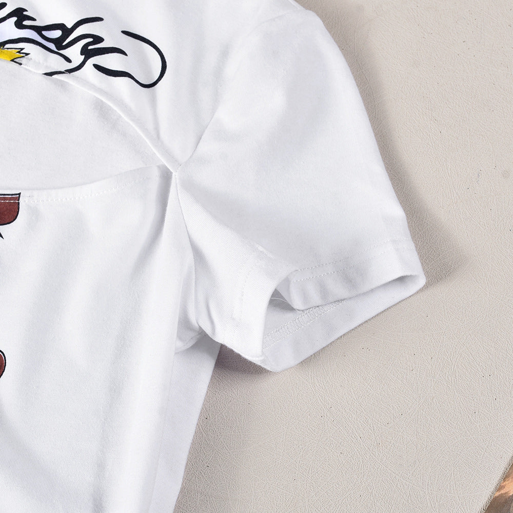 Haut court moulant imprimé rose