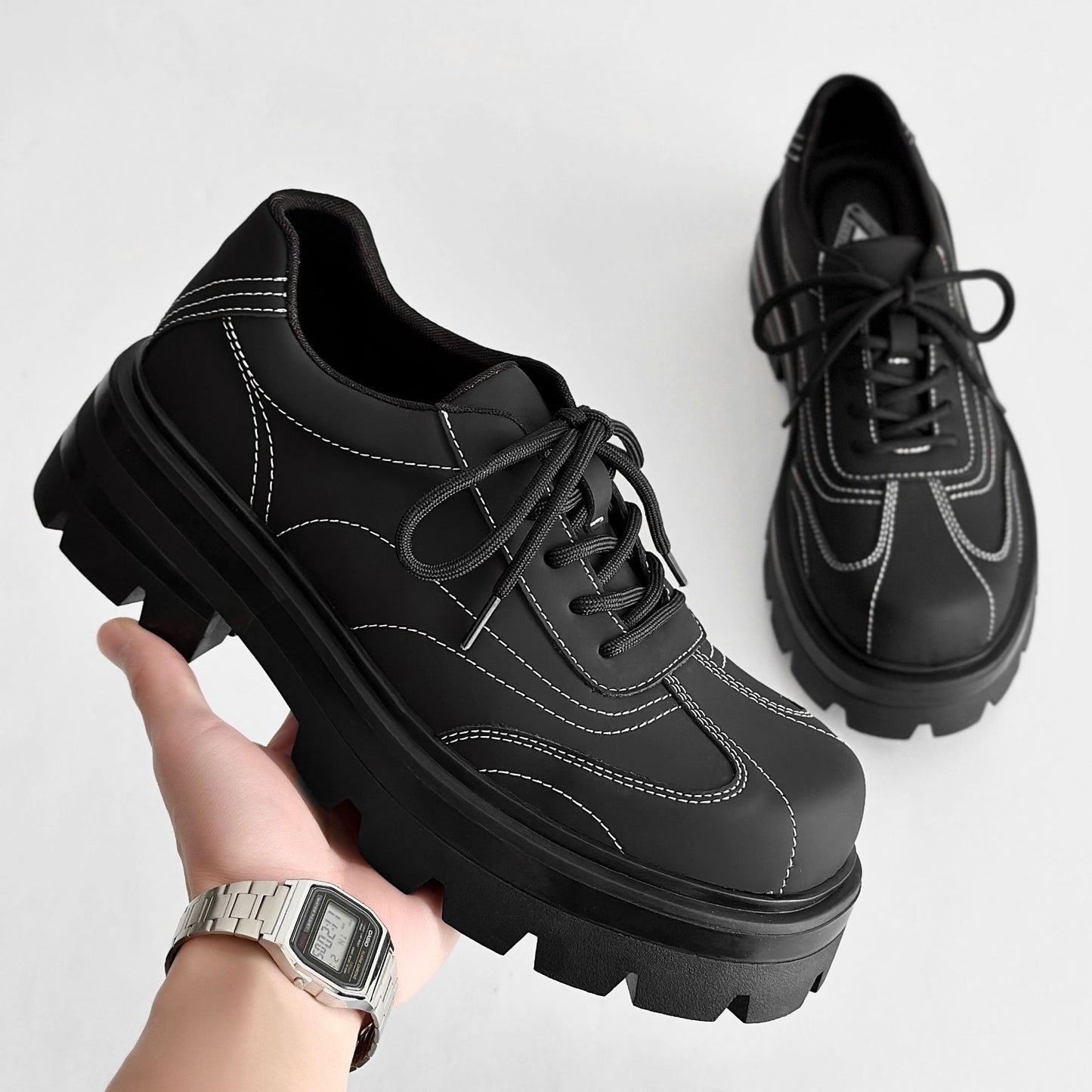 Thick-soled Matte British Commuter Leather Shoes