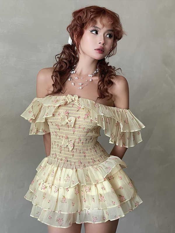 Three-dimensional Bow Decoration Dress Female Slim-fit Pleated Skirt