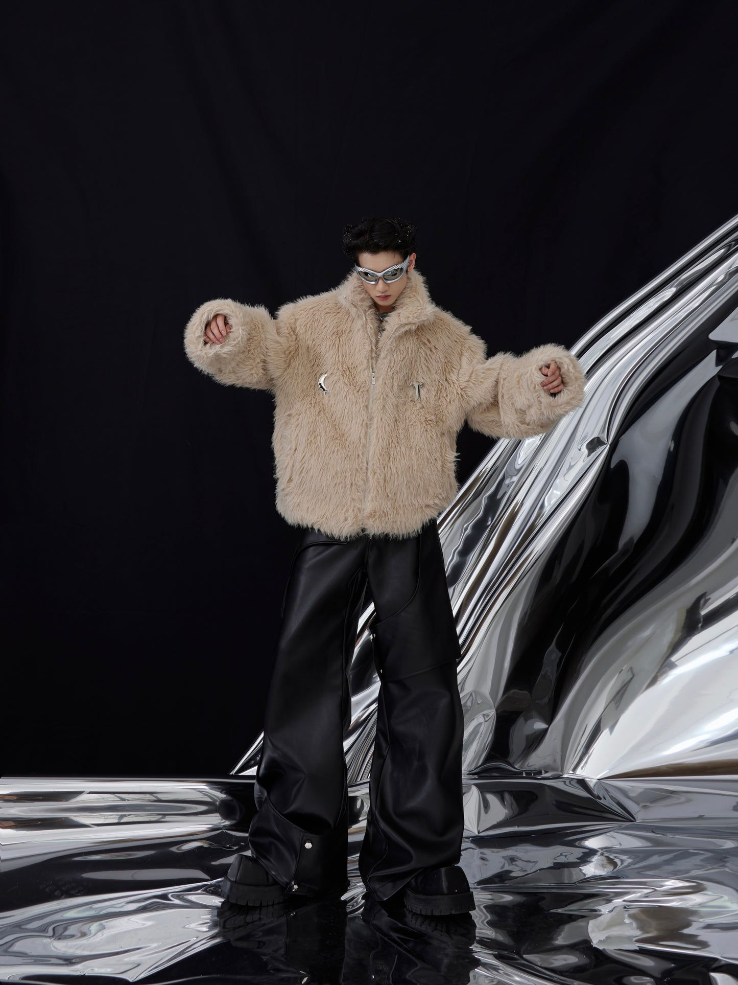 Long Haired Standing Collar Thickened Fur Coat