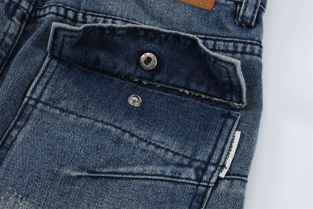 Men's High Street Loose Casual Washed And Worn Straight-leg Denim Pants
