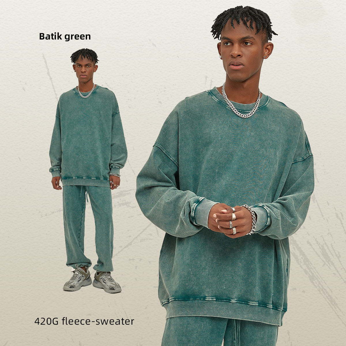 Waxed Heavy Round Neck Sweater Fashion Brand Pure Color Washed Retro Top