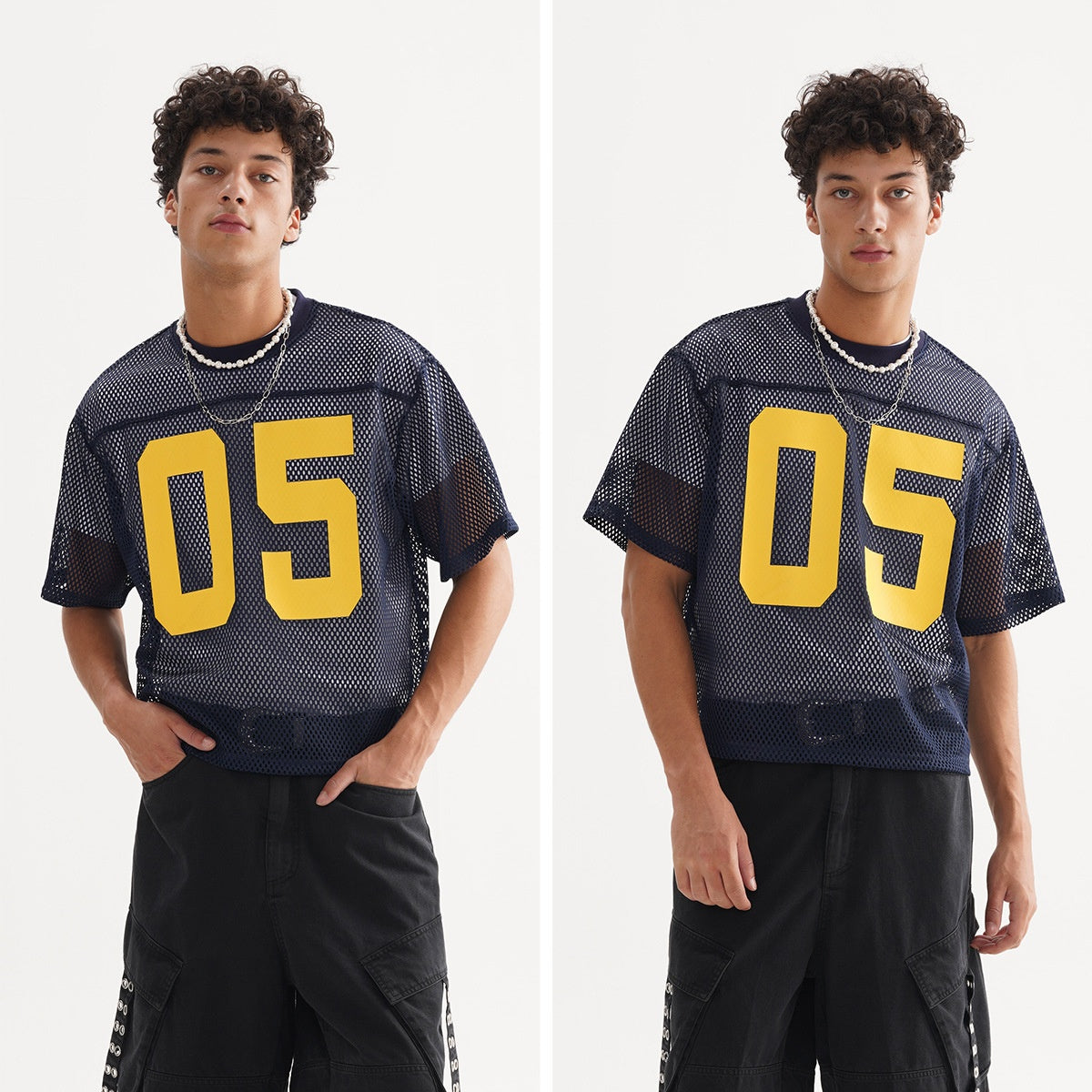 T-shirt ample à manches courtes en maille polygonale, uniforme de baseball en maille