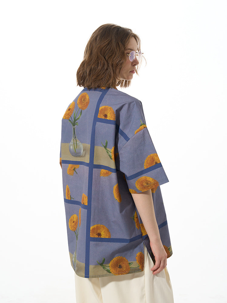 Chemise à manches courtes décontractée, ample, à imprimé floral, polyvalente et tendance