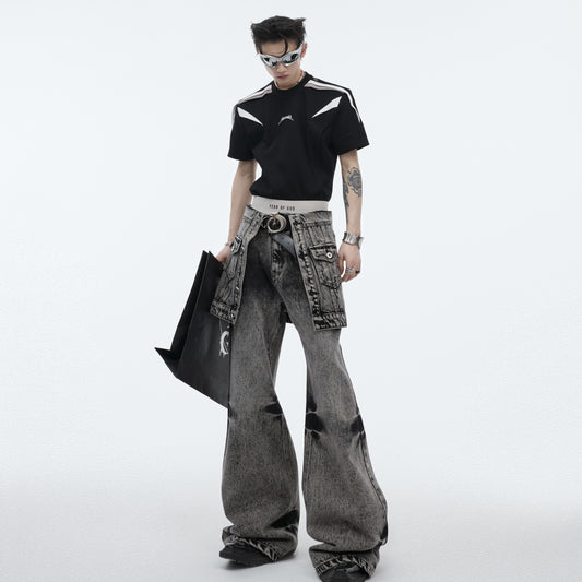 Jean ample à jambes larges, jupe double épaisseur