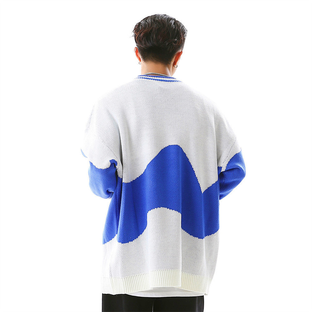 Colorblock Letter Crew Neck Sweater