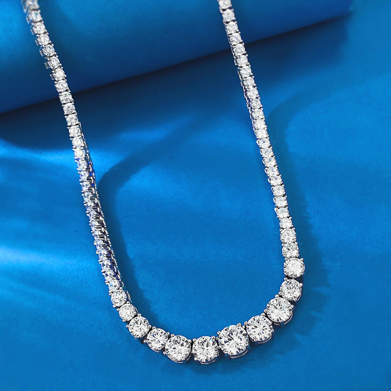 S925 Silver European And American Graceful And Fashionable Necklace Water Drop Round Diamond