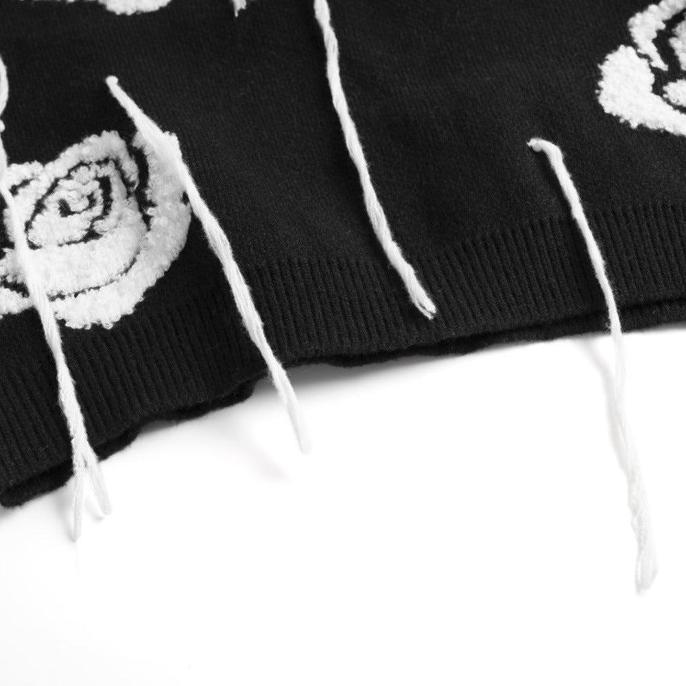 Pull col rond à franges en jacquard rose pour homme