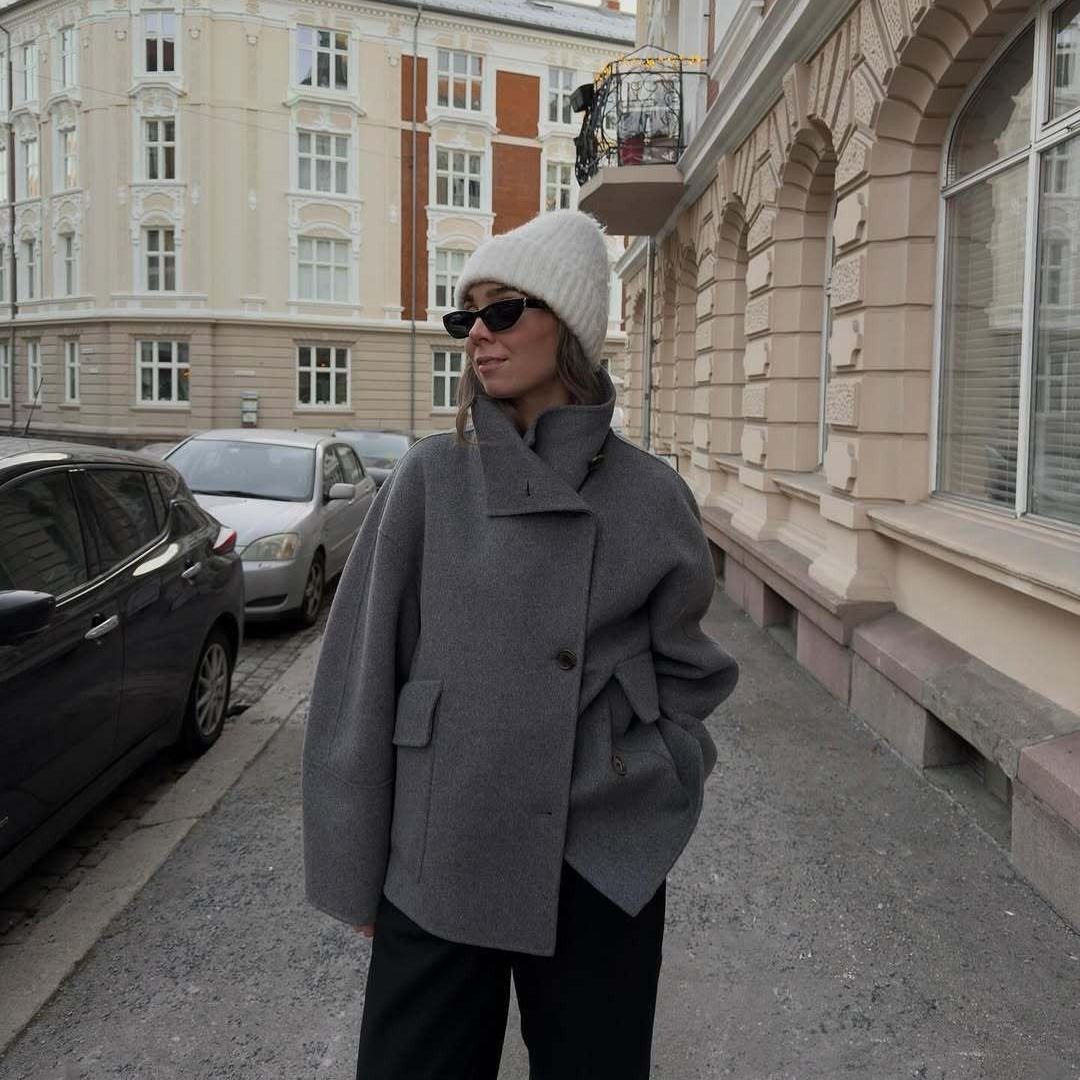 Pocket Casual Single-breasted Coat Solid Color