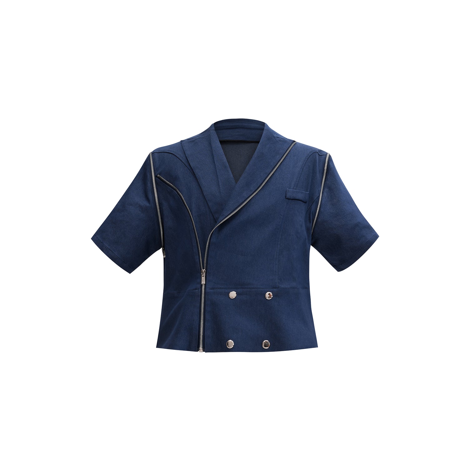 Metal Zipper Detachable Short Sleeve Denim Coat