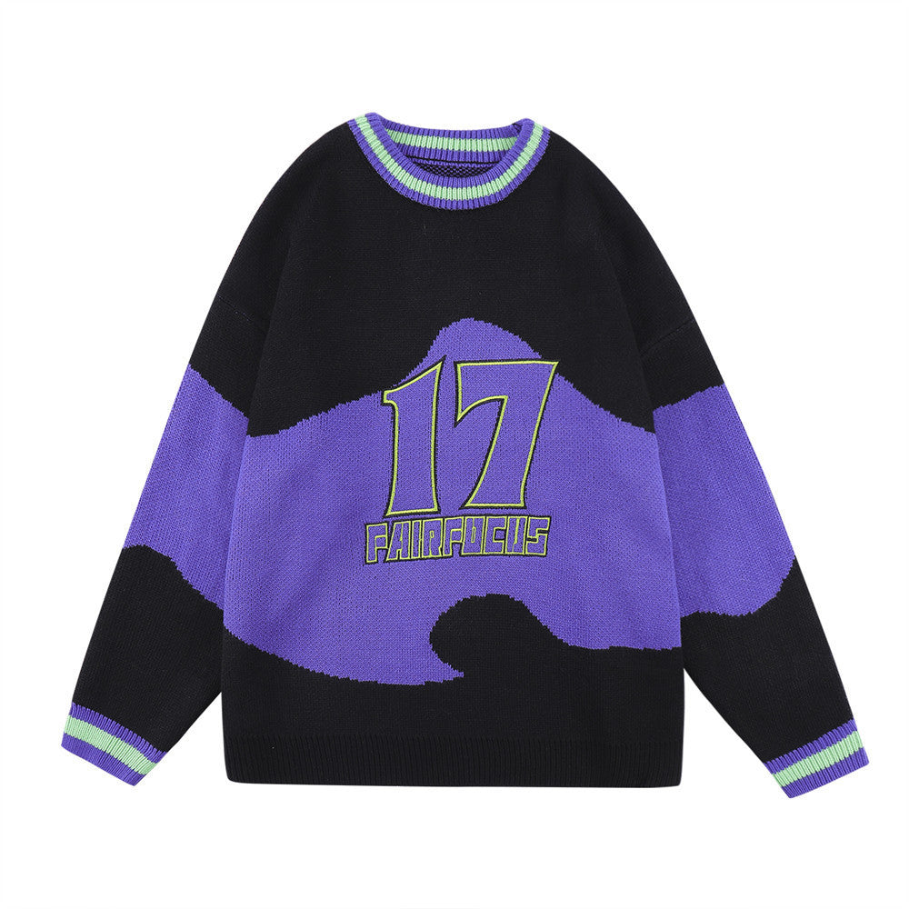 Colorblock Letter Crew Neck Sweater