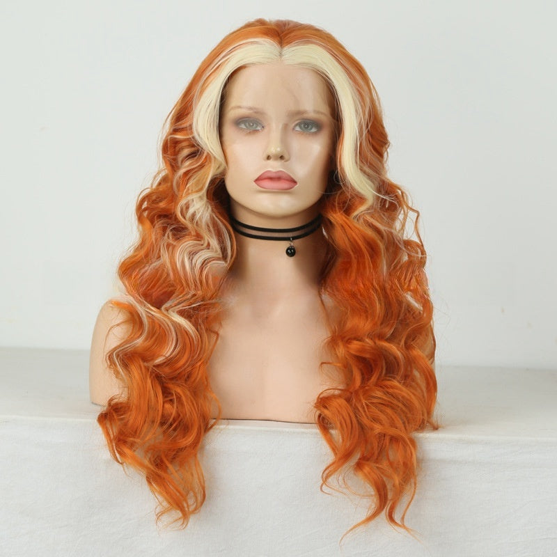 Front Lace Matte Chemical Fiber Wig European And American Fashion Mixed Color Ear Hanging Women's Mid-length Curly Hair