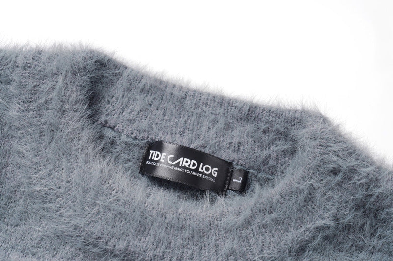 Pull en maille à lettres et pompons pour homme, style rétro, marque contrastée.