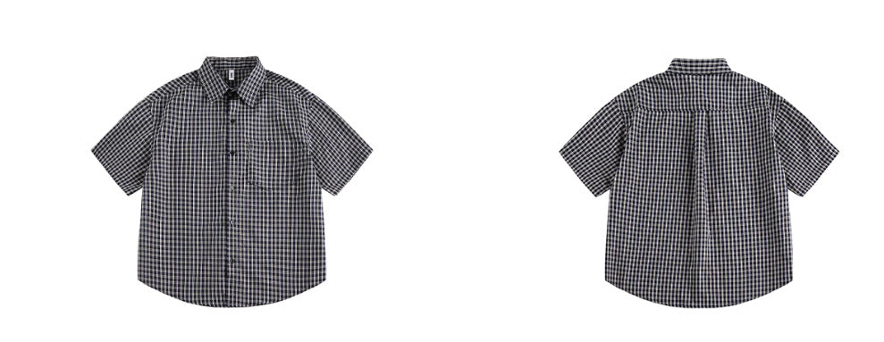 Chemise à carreaux décontractée à manches courtes style rétro américain basique