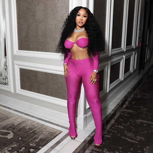 Fashion Lace-up Slim Pants Suit