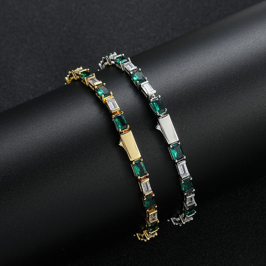 Rectangular Zirconium Green And White Simple Bracelet