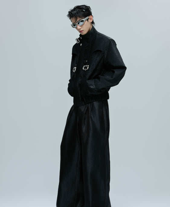 Scale Short Jacket Stand Collar Horse Hair Stitching Heavy Design Leather Coat