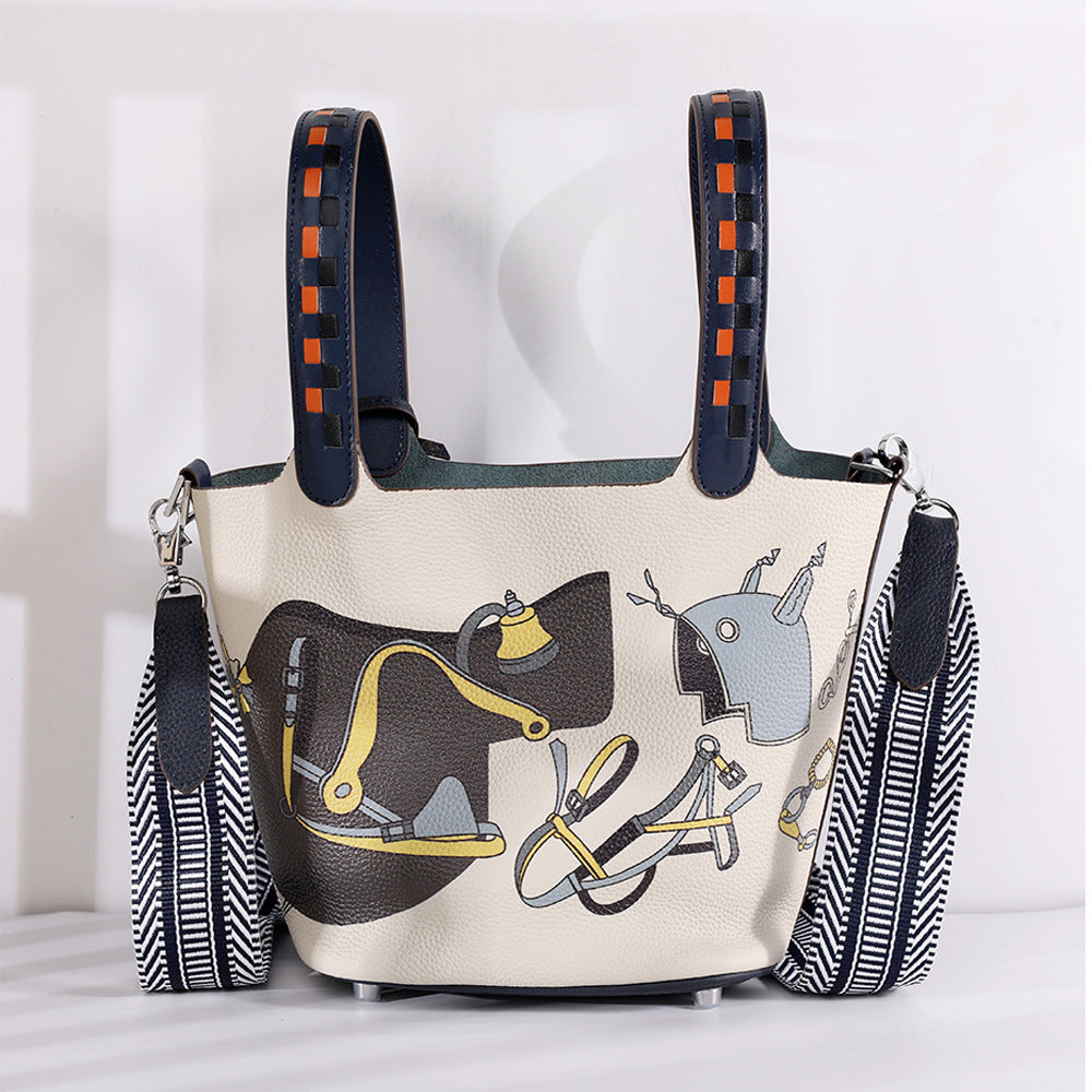 Sac portable en cuir de vache peint avec bandoulière réglable