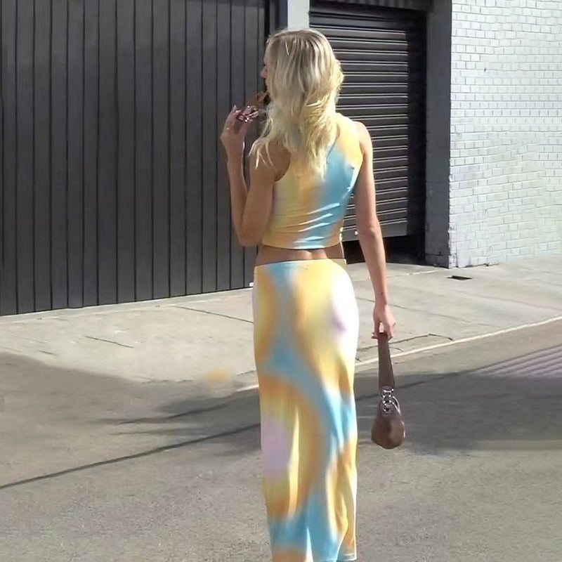 Completo gonna con maglietta stampata senza maniche