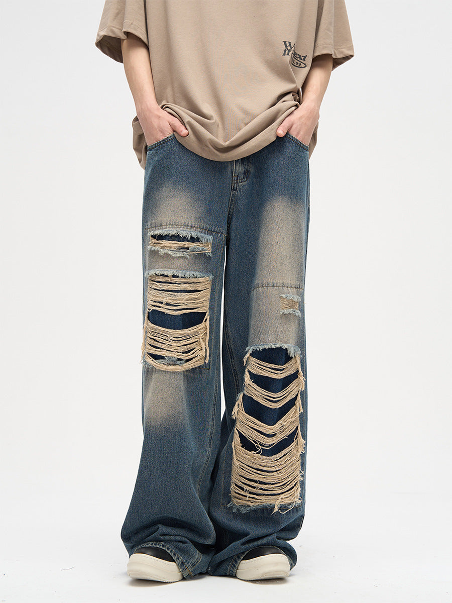 Jeans de niche American Street Patch Ripped Design Sense