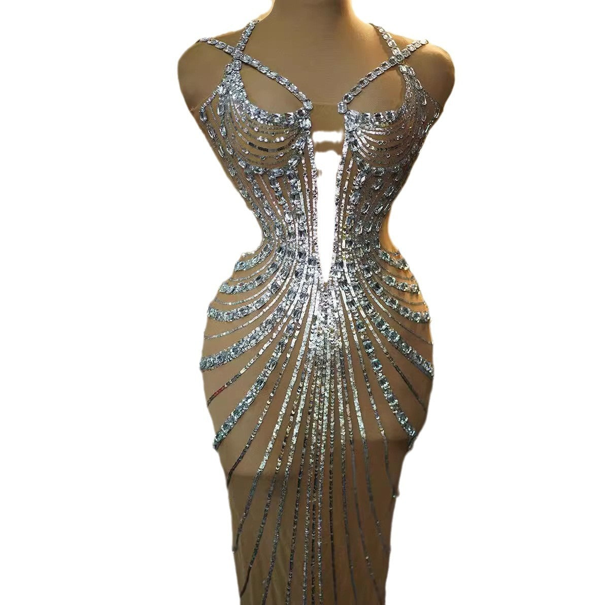 Robe de banquet en plumes et strass pour femme