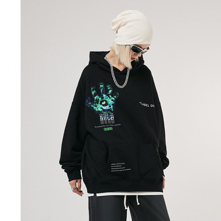 Letter Print Loose Hooded Fleece Sweatshirt