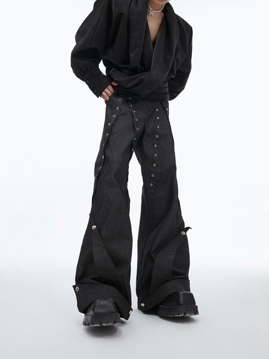 Salopette ornée de métal, pantalon ample à jambes larges en relief