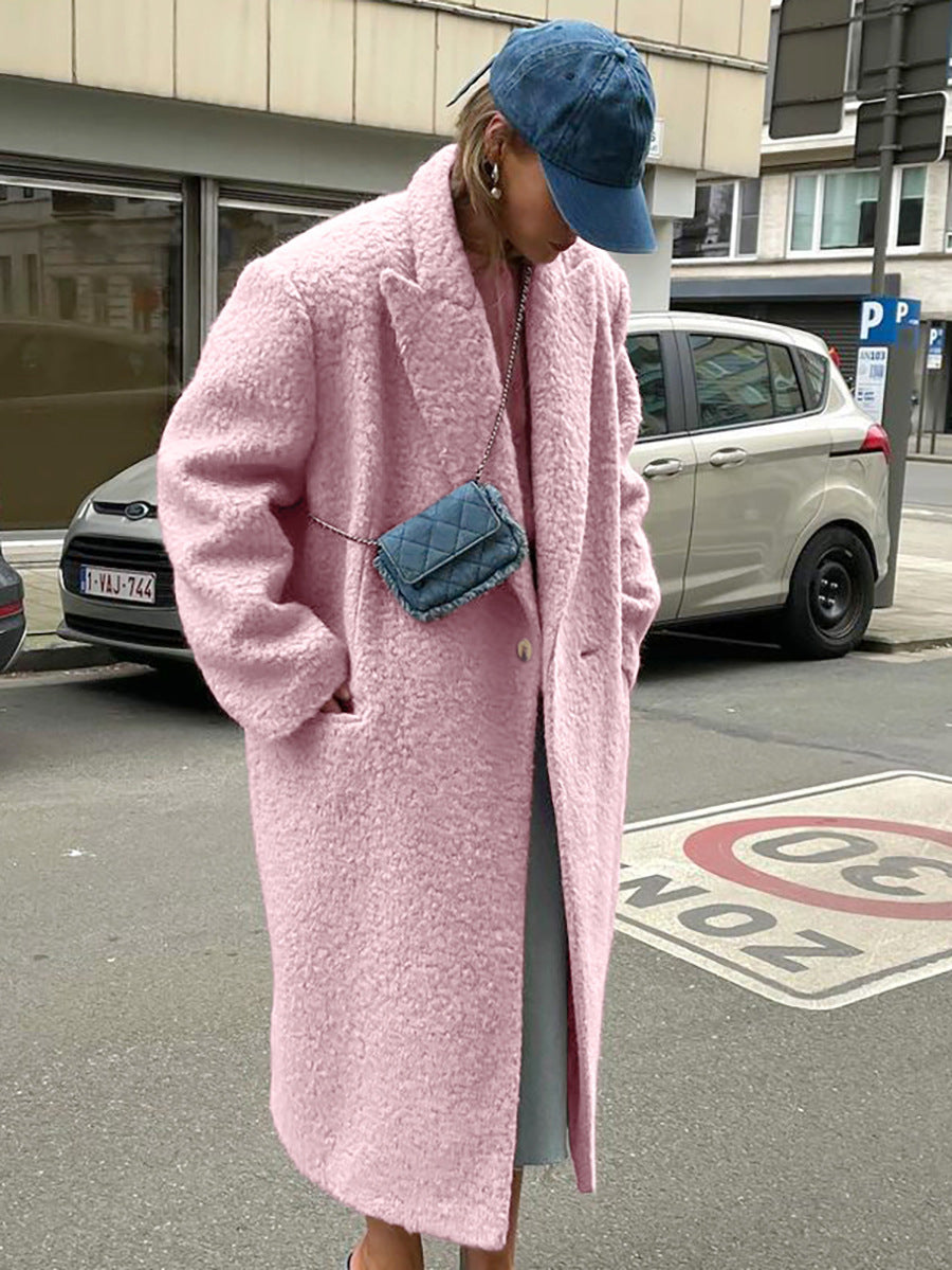 French Style Woolen Thick Lapel Coat Mid-length Coat