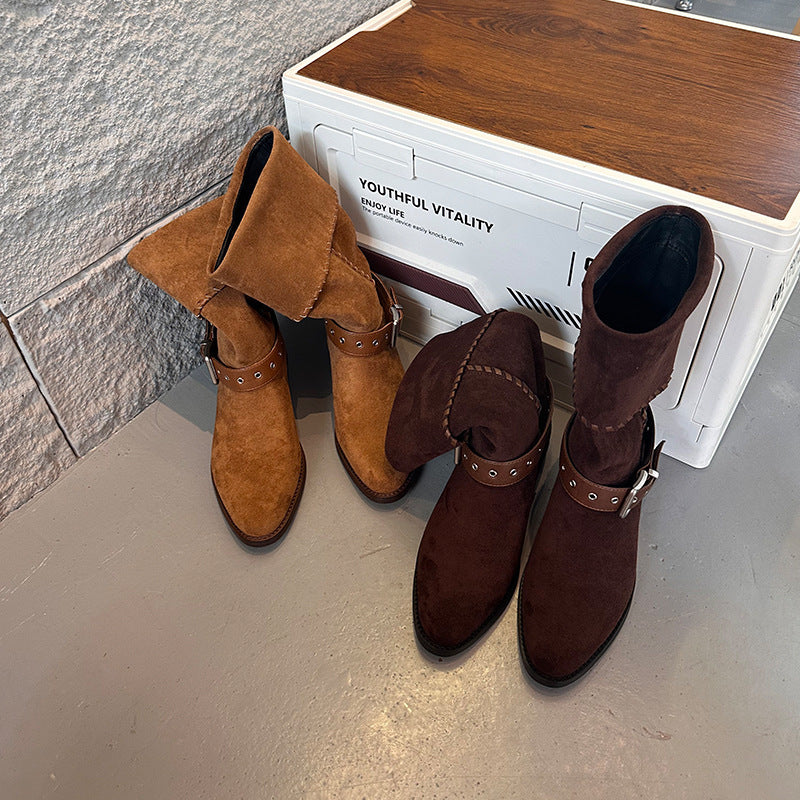 Western Denim British Style Knight Boots Leisure